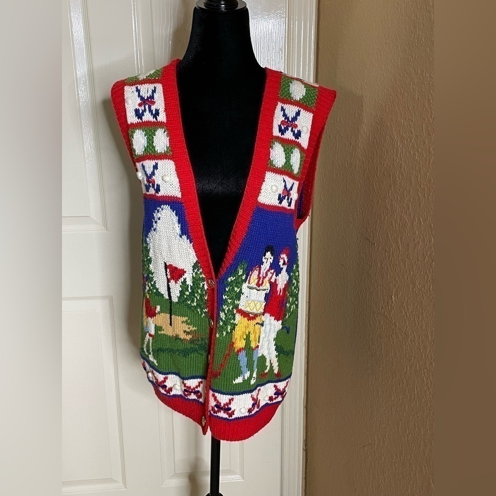 Marisa Christina Colorful Golf Knit Pullover Sleeveless Womens L Vintage Sweater - Picture 3 of 11